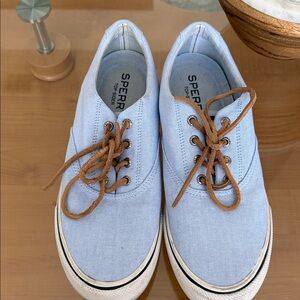 Sperry Light Blue Canvas Sneakers with Brown Laces
